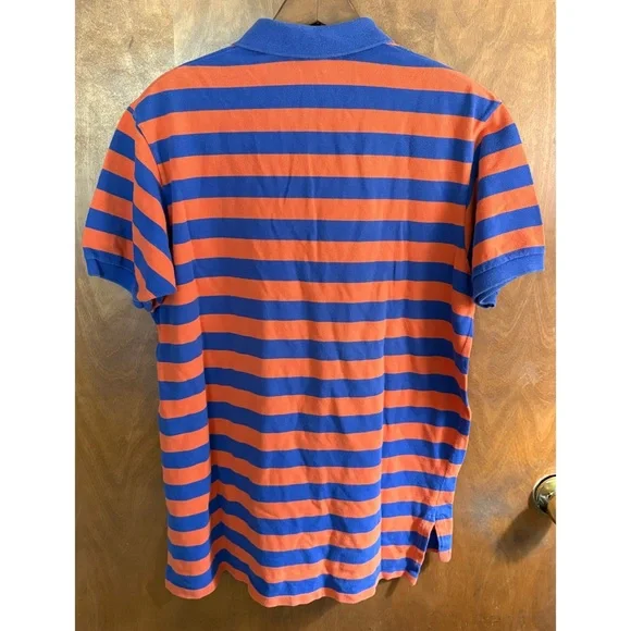 Polo by Ralph Lauren Men's Orange and Blue Striped Polo Shirt Y2K Vintage Rugby - Picture 2 of 16